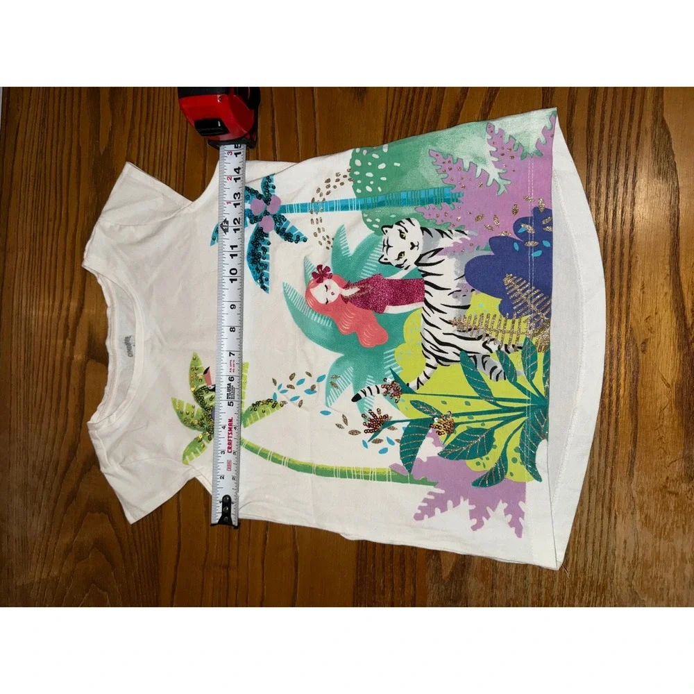 Gymboree Kids Girls White Tropical Tiger Mermaid Sequin T Shirt‎ Size 8